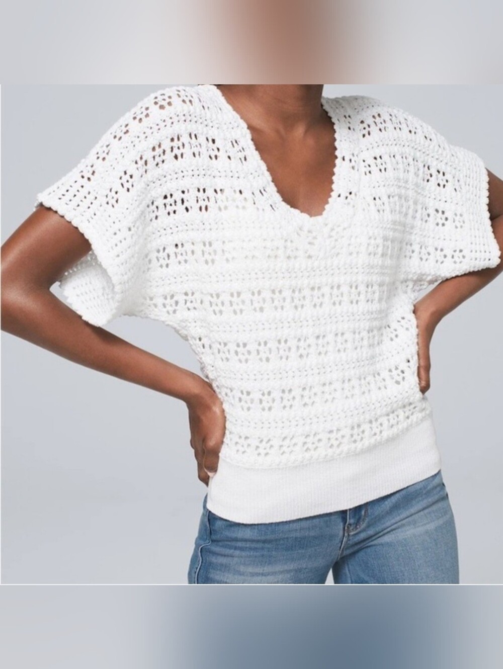 White House Black Market Cotton Blend Kimono Sleeve V Neck Pull Over. Size M